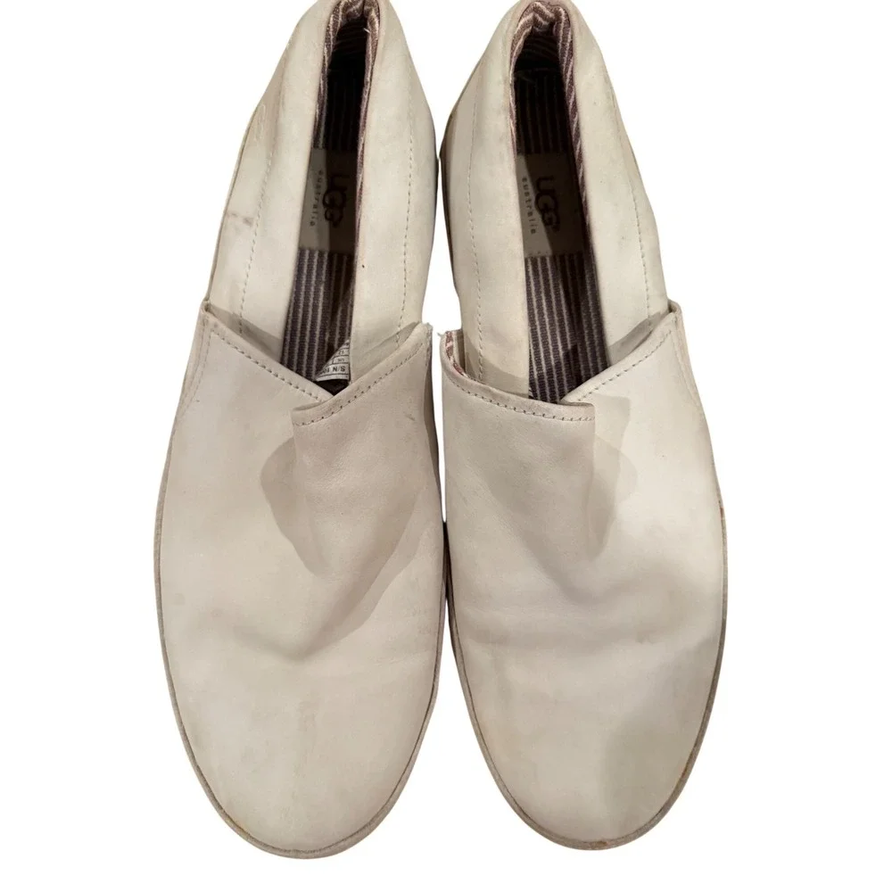 UGG Australia Mens Leather Slip On Loafers Off White Vibram Sole Size 13
